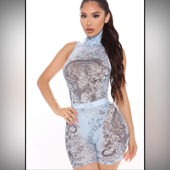 Slay Away Mesh Biker Short Set - Blue/Combo🐉 - Picture 4 of 6